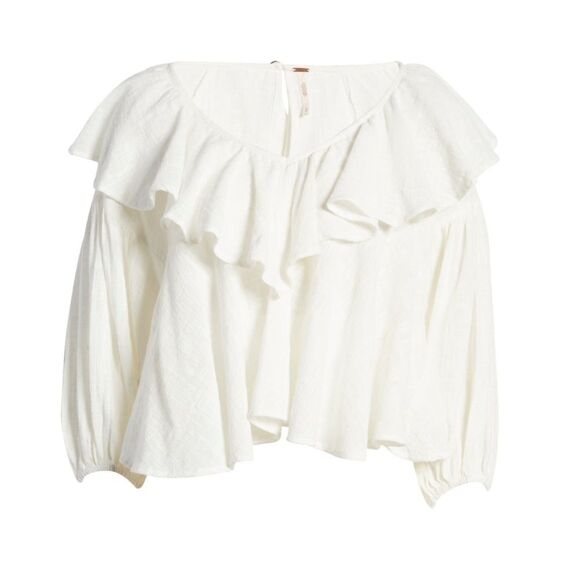FREE PEOPLE Zuri Ruffle Blouse, Cut Out Back, Summer Boho, Ivory, Small 4/6, NWT - Picture 10 of 16